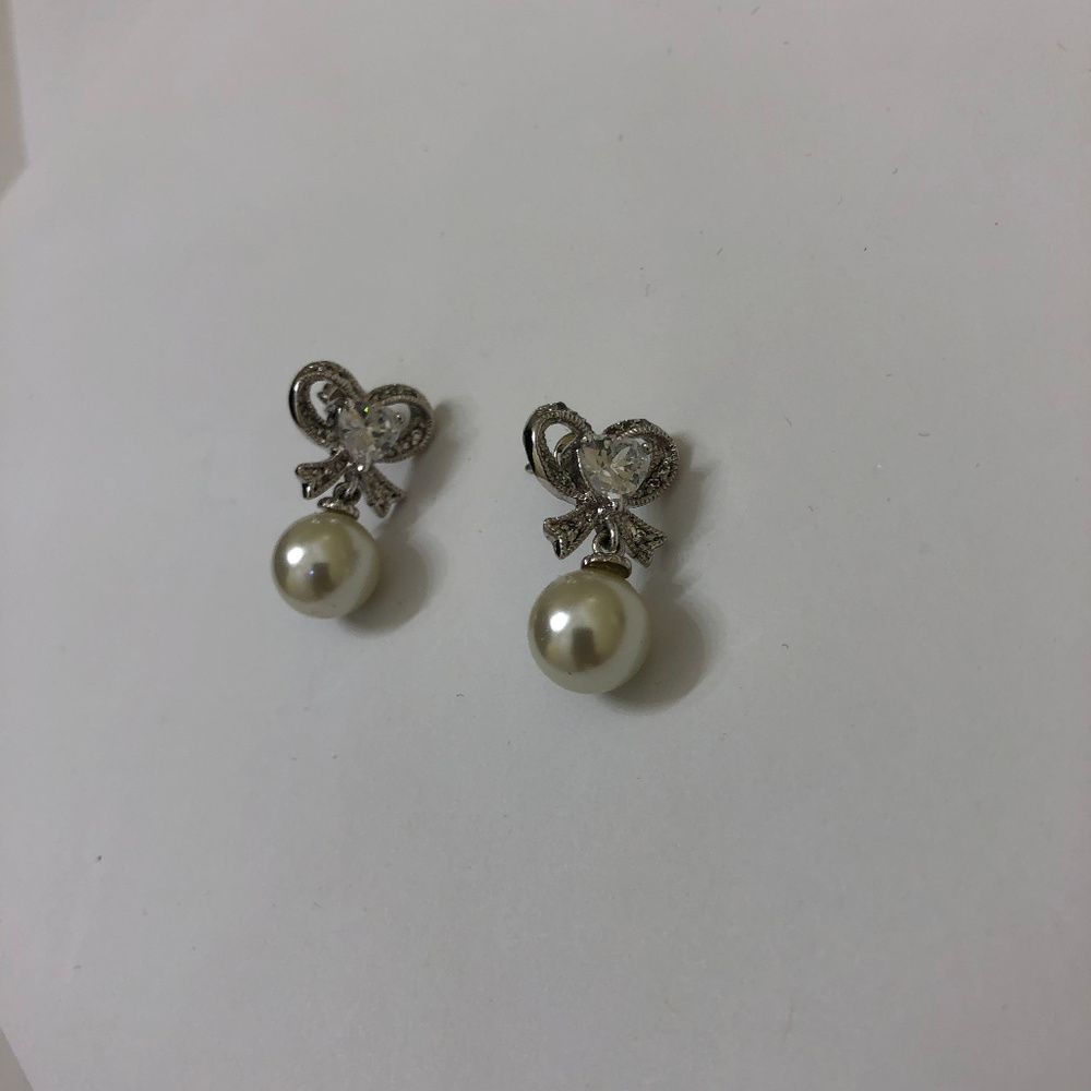 Bow Earrings with Simulated Pearls